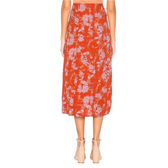 FREE PEOPLE Retro Love High Waist Midi Skirt Orange Floral Size 8 Boho Flowy - Picture 3 of 8